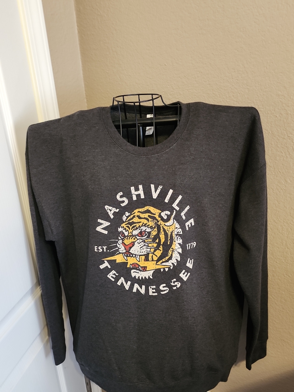 Tultex Charcoal Crewneck Sweatshirt with Yellow Tiger Graphic
